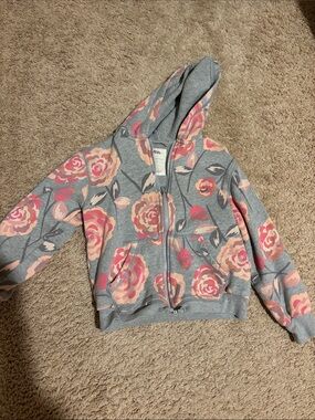 Tea Collection Gray Zip Hoodie with Pink Floral Print